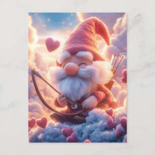 Adorable Valentine's Day Gnome with Bow and Arrow Holiday Postcard