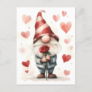 Adorable Valentine's Gnome: with a Rose Holiday Postcard