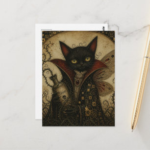 Adorable Vampire Black Cat Fairy Postcard