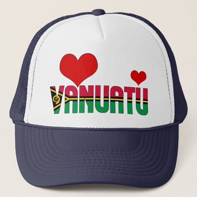Adorable Vanuatu Flag Hearts Patriotic Trucker Hat (Front)