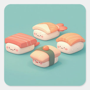 Adorable Variety of Happy Clay Sushi Square Sticker