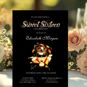 Adorable Venezian Masque Black Sweet 16 Invitation