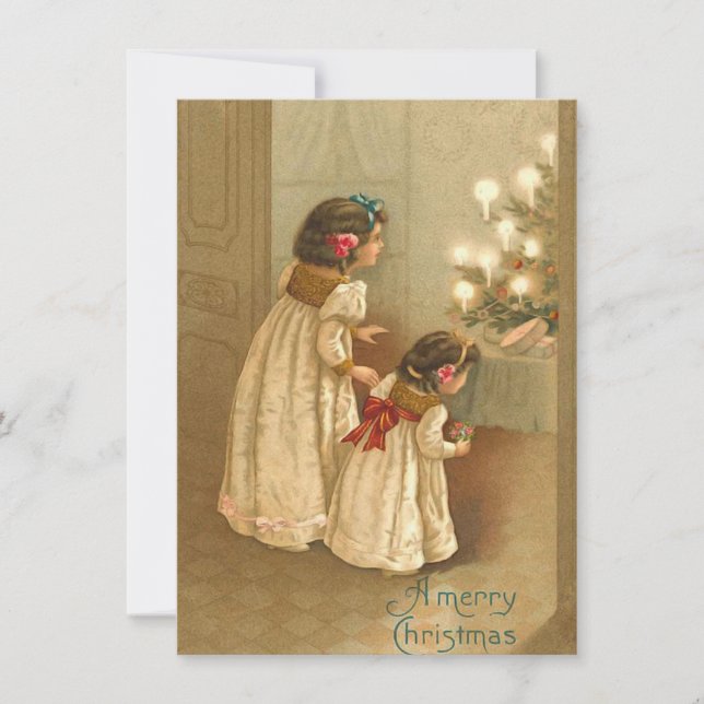 Adorable Victorian Children Vintage Christmas Card (Front)