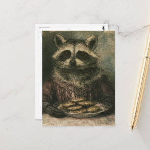 Adorable Victorian Racoon Eating Cookies Postcard