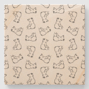 Adorable Vintage Bear Cubs CUSTOM BG COLOR Stone Coaster