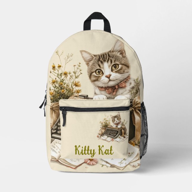 Adorable Vintage Cat Printed Backpack (Front)