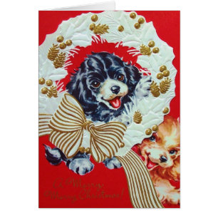 Adorable Vintage Christmas Cocker Spaniel Puppies