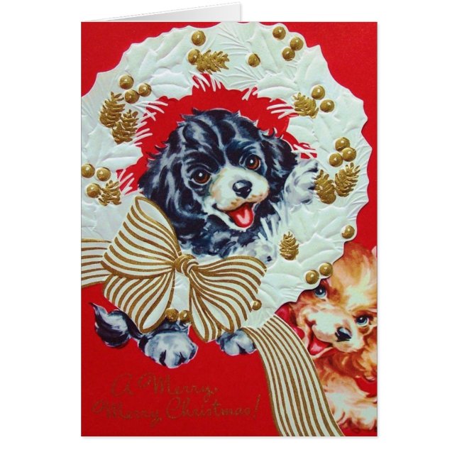 Adorable Vintage Christmas Cocker Spaniel Puppies (Front)