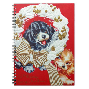 Adorable Vintage Christmas Cocker Spaniel Puppies Notebook