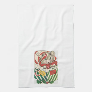 Adorable Vintage Christmas Kitten Kitchen Towel