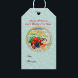 Adorable Vintage Christmas Reindeer & Flower Cart Gift Tags<br><div class="desc">This design is a celebration of tradition, reminding us of the joy that comes from simple pleasures during the holiday season. It exudes a sense of cosiness and nostalgia, making it the perfect choice for a wide range of holiday-themed projects. Whether you intend to use it for greeting cards, festive...</div>