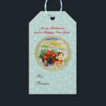 Adorable Vintage Christmas Reindeer & Flower Cart Gift Tags<br><div class="desc">This design is a celebration of tradition, reminding us of the joy that comes from simple pleasures during the holiday season. It exudes a sense of cosiness and nostalgia, making it the perfect choice for a wide range of holiday-themed projects. Whether you intend to use it for greeting cards, festive...</div>