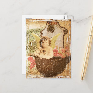 Adorable Vintage Garden Fairy Collage Postcard