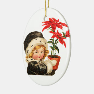 adorable vintage girl and plant ceramic tree decoration