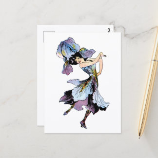 Adorable Vintage Iris Garden Fairy  Postcard