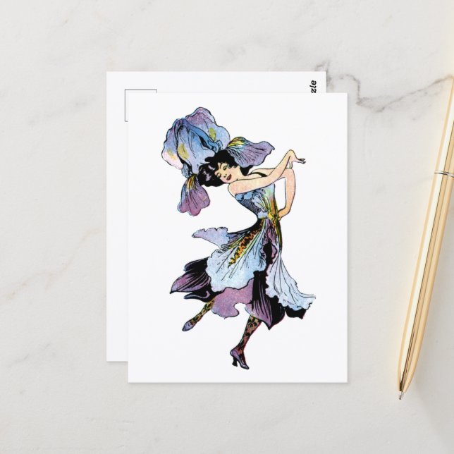 Adorable Vintage Iris Garden Fairy  Postcard (Front/Back In Situ)