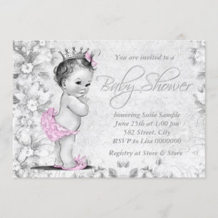 Adorable Vintage Pink and Grey Baby Shower Invitation