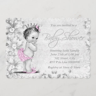 Adorable Vintage Pink and Grey Baby Shower Invitation
