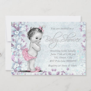 Adorable Vintage Pink and Purple Baby Shower Invitation