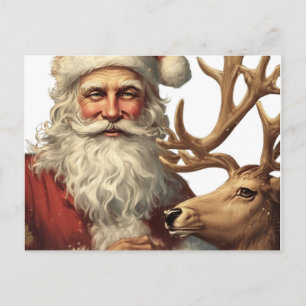 Adorable Vintage Santa and Reindeer Postcard