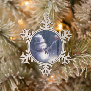 Adorable Vintage Snowman Art Snowflake Ornament