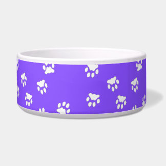 Adorable Violet White Paw Printed Large Dog Bowl