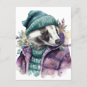 Adorable Watercolor Badger Postcard