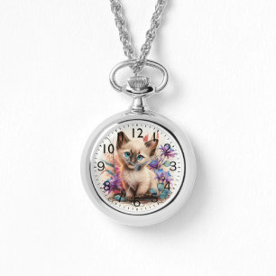 Adorable Watercolor Balinese Kitten Print Watch