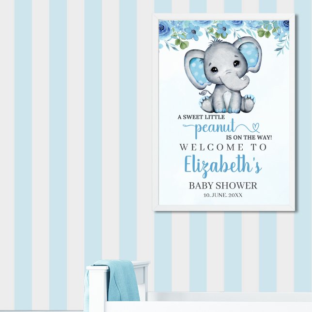 Adorable Watercolor Blue Elephant Baby shower boy Poster (Creator Uploaded)