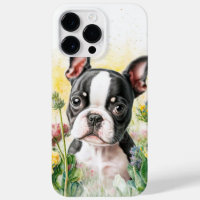 ADORABLE WATERCOLOR BOSTON TERRIER PUPPY DOG