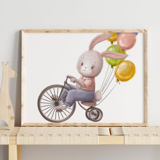 Adorable Watercolor Bunny Balloons | Wall Print (Creator Uploaded)