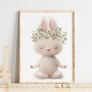 Adorable Watercolor Bunny Meditation   Wall Print