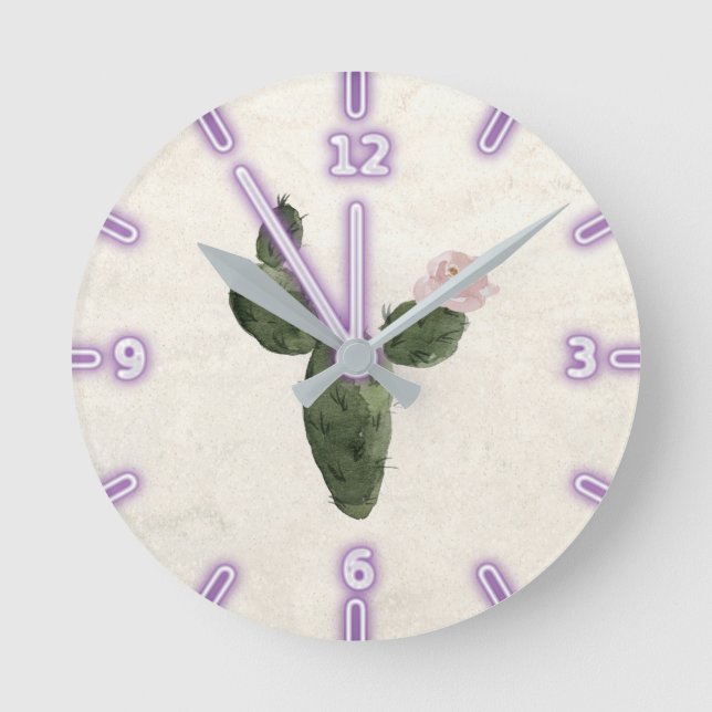 Adorable Watercolor Cactus Round Clock (Front)