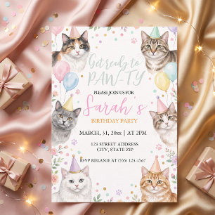 Adorable Watercolor Cat kids Birthday Invitation