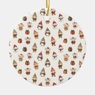 Adorable Watercolor Christmas Pattern - Elves Peng Ceramic Tree Decoration