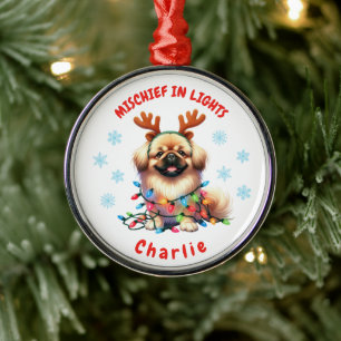 Adorable Watercolor Cute Pekingese Snowflakes Dog Metal Tree Decoration