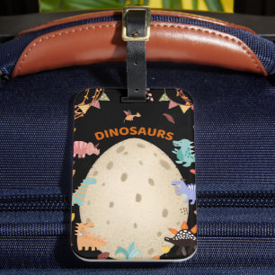 Adorable Watercolor Dinosaurs with Large Dino Egg  Luggage Tag