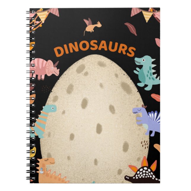 Adorable Watercolor Dinosaurs with Large Dino Egg  Notebook (Front)