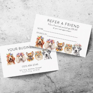 Adorable Watercolor Dog Grooming Refer a Friend Referral Card