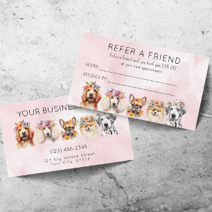 Adorable Watercolor Dog Grooming Refer a Friend Referral Card