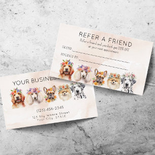 Adorable Watercolor Dog Grooming Refer a Friend Referral Card