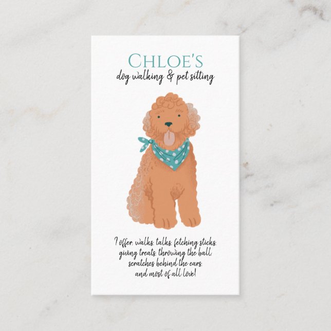 Adorable Watercolor Dog Walker Pet Sitter  Business Card (Front)