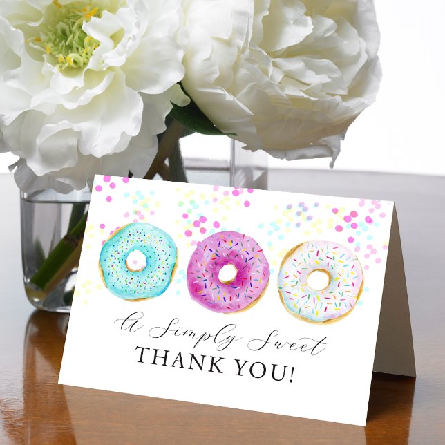 Adorable Watercolor Doughnut Themed  Thank You Card (Adorable Watercolor Donut Themed Thank You Card)