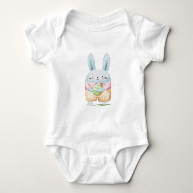 Adorable Watercolor Easter Bunny Baby Bodysuit (Front)