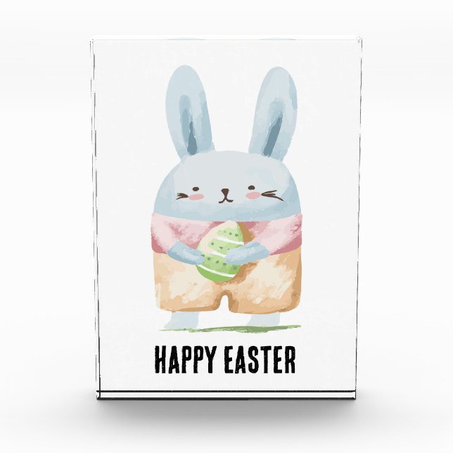 Adorable Watercolor Easter Bunny Photo Block (Front)