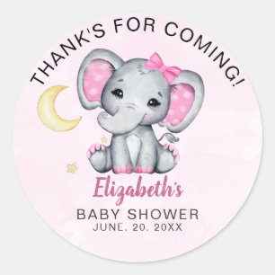 Adorable Watercolor Elephant Baby Shower Girl Classic Round Sticker