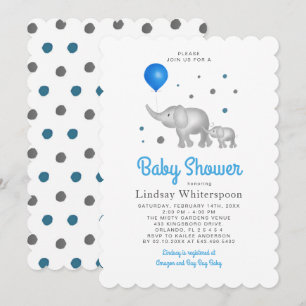 Adorable Watercolor Elephants Boy Baby Shower Invitation