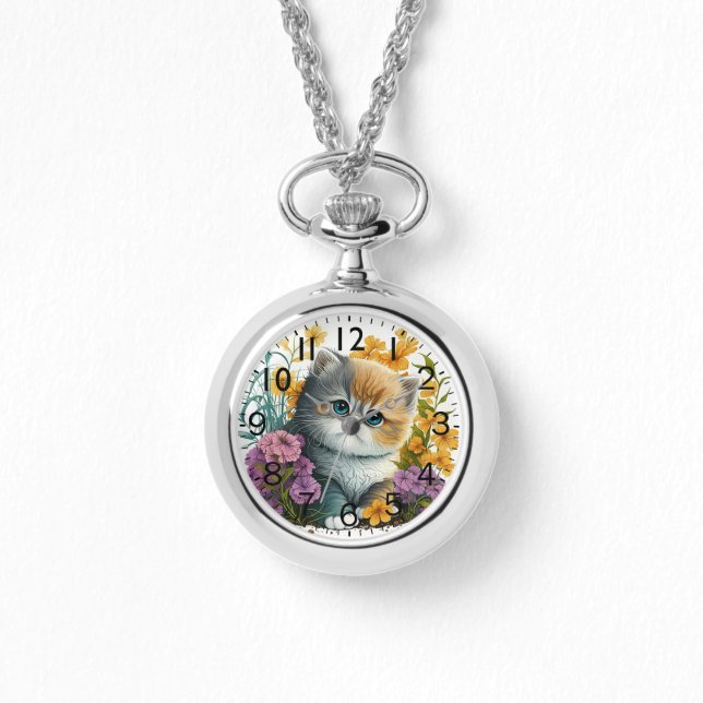 Adorable Watercolor Exotic Shorthair Kitten Print Watch (Front)