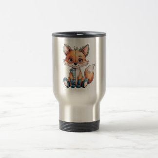 Adorable Watercolor Floral Patchwork Fox Travel Mug