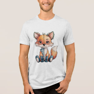 Adorable Watercolor Floral Patchwork Fox Tri-Blend Shirt